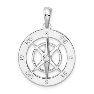 925 Sterling Silver Nautical Polished Moveable Needle Compass Pendant - Unisex